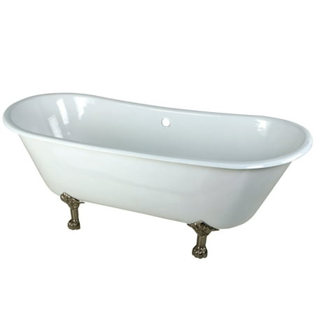 Cast Iron Double Slipper Tub - Aqua Eden 67-Inch Cast Iron Double Slipper Clawfoot Tub with Feet No Faucet Drillings, White/Brushed Nickel