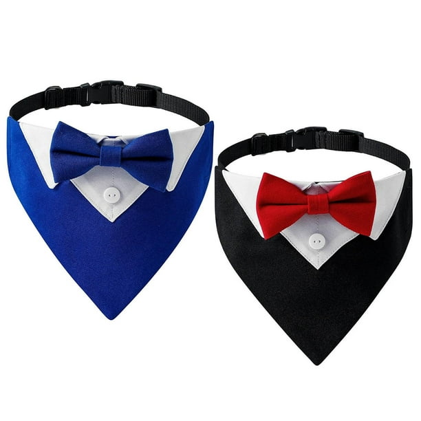 2 piezas de de moño para mascotas, cuello, perro, boda, esmoquin, bandana, toalla de saliva Azul rojo Gloria Collar de pajarita para mascotas