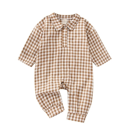 

Mxiqqpltky Infant Newborn Baby Girls Boys Romper Long Sleeve Plaid Print Button Lapel Jumpsuit Outfits