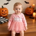 thumbnail image 2 of lnmuld Halloween Peter Pan Collar Little Boo Ghost Embroidery Tulle Baby Girls Long Sleeve Bubble Romper Dress Onesie 0-3 Months,Pink, 2 of 4