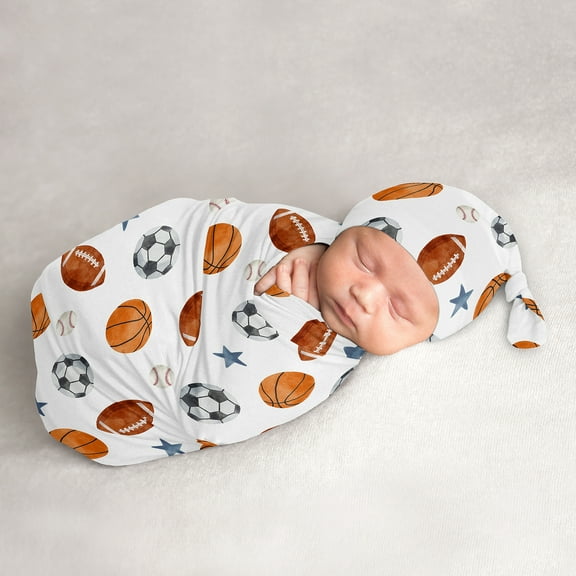 Sweet Jojo Designs Watercolor Sports Theme Boy Baby Cocoon and Beanie Hat Sleep Sack Set 2 Piece
