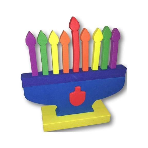 Hanukkah Foam Toy Menorah with Removable Colorful Candles and Dreidel Design 8" x 9"