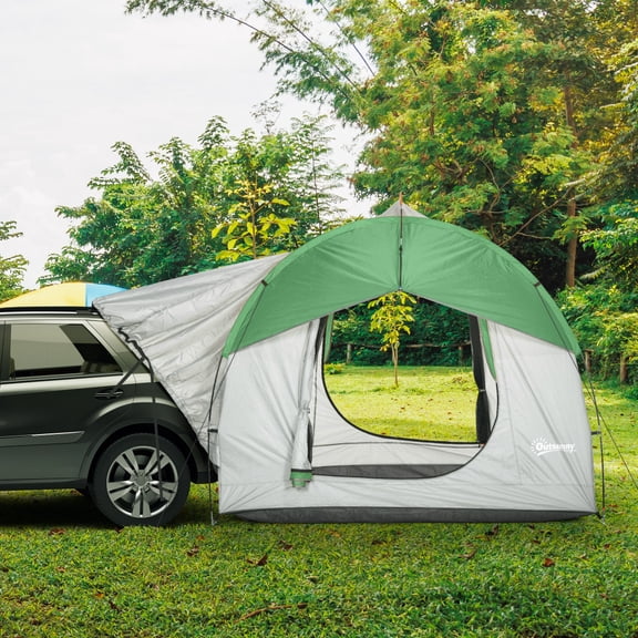 SUV Camping Tent , 2000mm Waterproof Truck with 3 Doors and Mesh Window, Car Camping Tailgate Tent for 5-6 Person Camping, Outdoor Travel, Mountaineering, Fishing, Wild Survival, Green