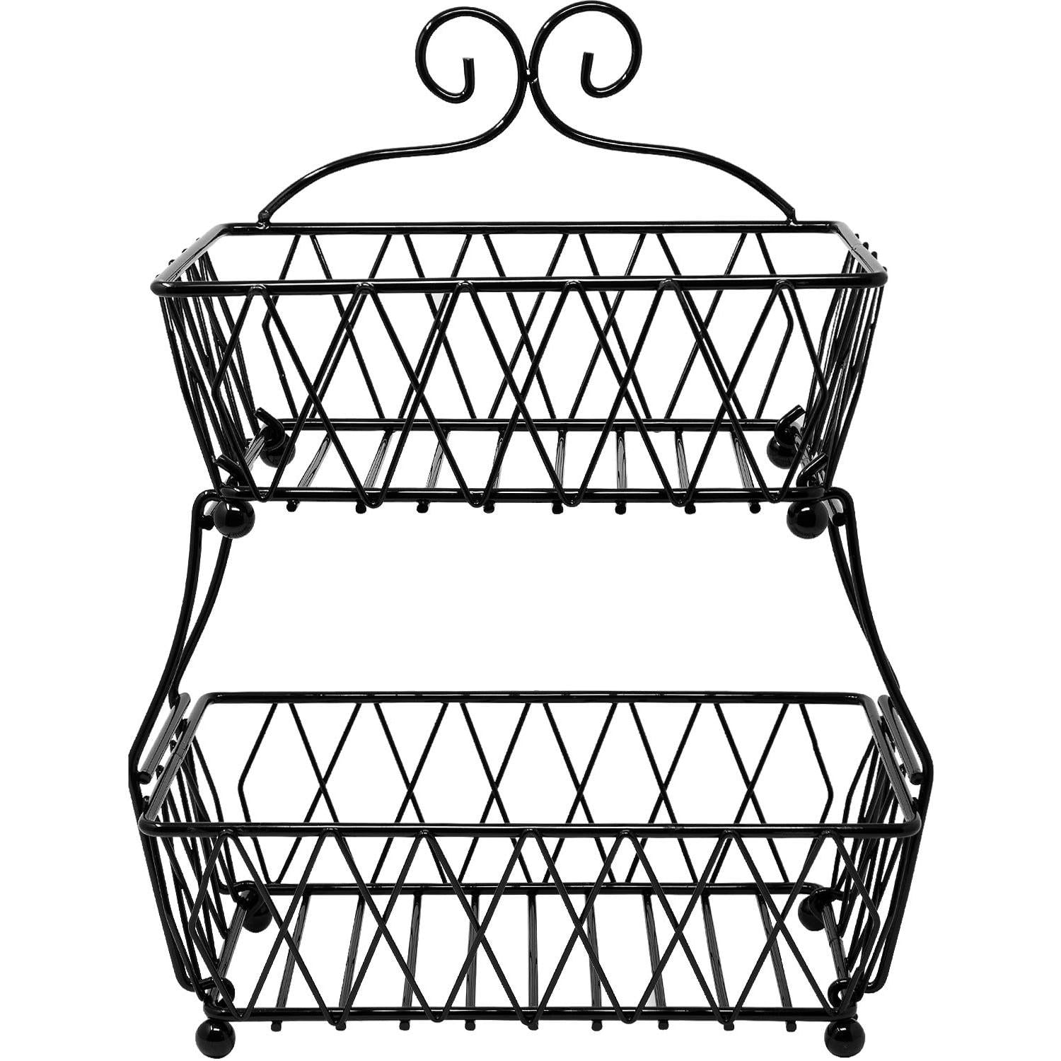Sorbus 2 Tier Black Fruit Breadbasket Stand, Antique Metal Counter Rack for Kitchen & Bathroom