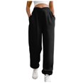 thumbnail image 2 of Fiaer,Women's V Crossover Waist Sweatpants Baggy Y2k Jogger Oversized Pants Wide Leg Fleeced Lounge Trousers with Pocket Black XXXL, 2 of 7