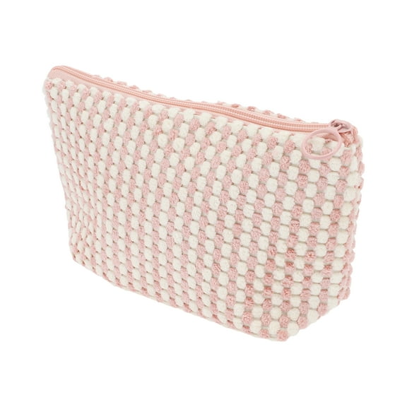 1 Pc Women Trapezoidal Makeup Bag for Vacation Outdoor Activities Travel Pink Plush