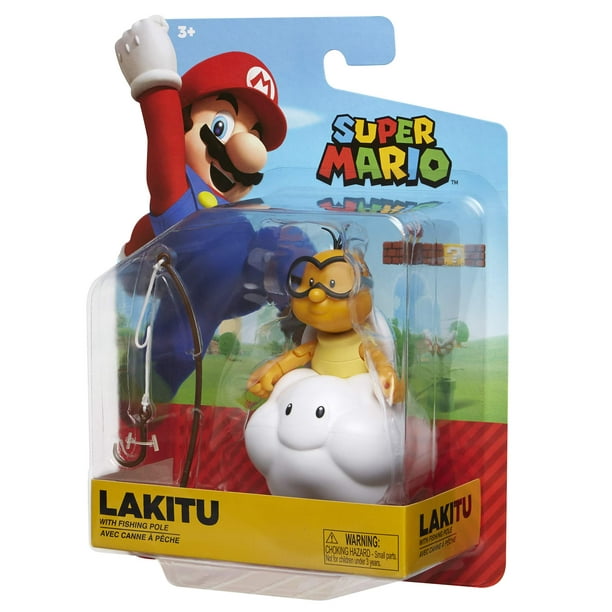 cloud with fishing pole super mario Nintendo Lakitu 4 Articulated Figure | Super Mario 4 Inch Action Figure World Of Nintendo Wave 15 - Lakitu with Fishing Pole, Figures Super Mario Bros., Toy Figure,