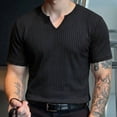 thumbnail image 2 of YLSDY Men's Ribbed V-Neck T-Shirt Slim Fit Textured Casual Short Sleeve Muscle Tee Black M, 2 of 3