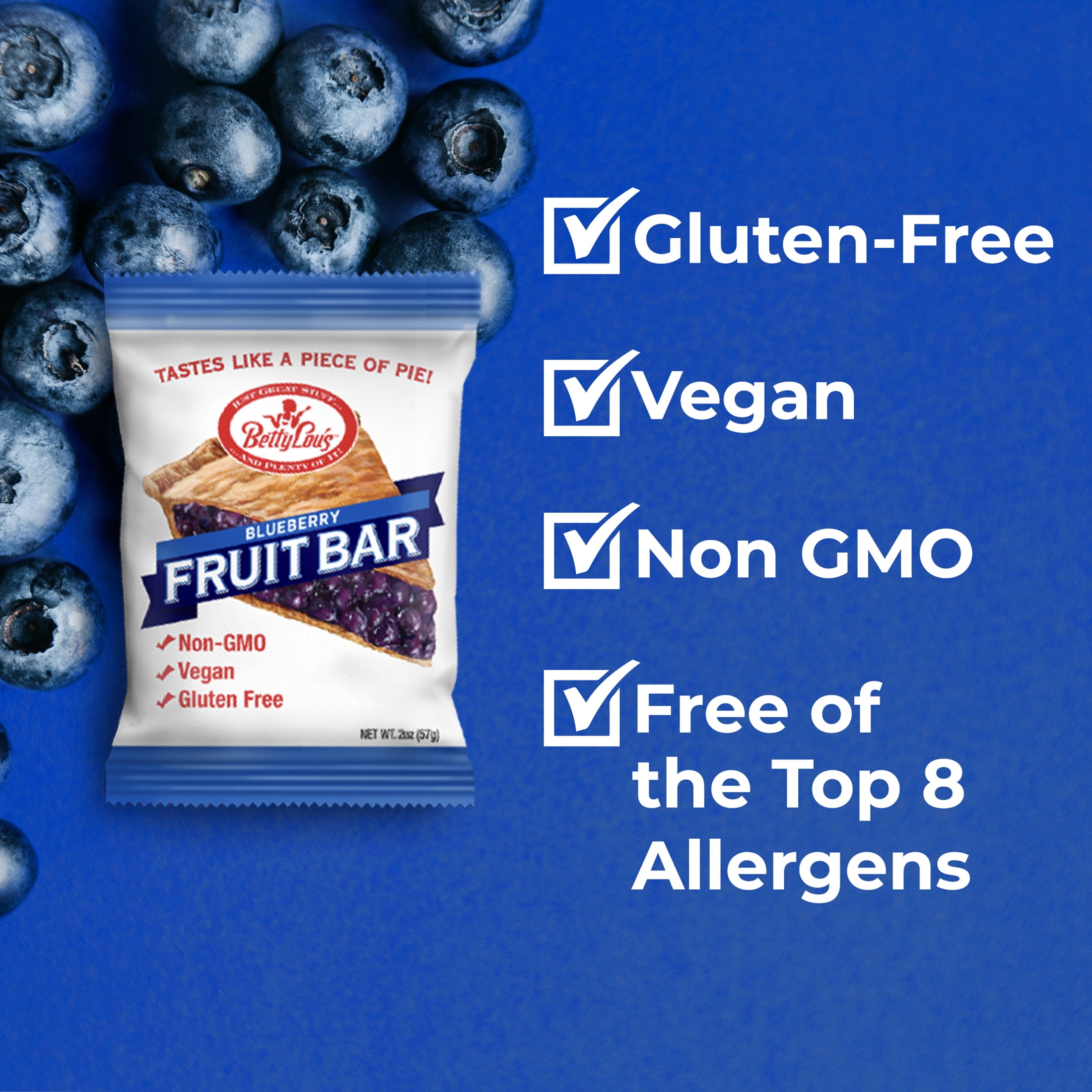 Betty Lou's Blueberry Fruit Bars, Vegan, Gluten Free Snacks 12 Count