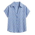 thumbnail image 4 of Women's Tie Front Plaid Shirt Short Sleeve Button Down Top Loose Fit Casual Summer Blouse, 4 of 4