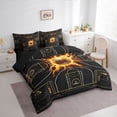 thumbnail image 2 of Castle Fairy Basketball Court Print Twin Bedding 7-Piece, Sport Ball Flame Bedding Comforter Set, Black Gold Orange,Black Reversible, 2 of 7