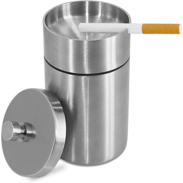 BRILLAR Cenicero de acero inoxidable resistente al viento para exteriores con tapa, cenicero resistente al agua y fácil de limpiar para balcón, coche y uso en exteriores