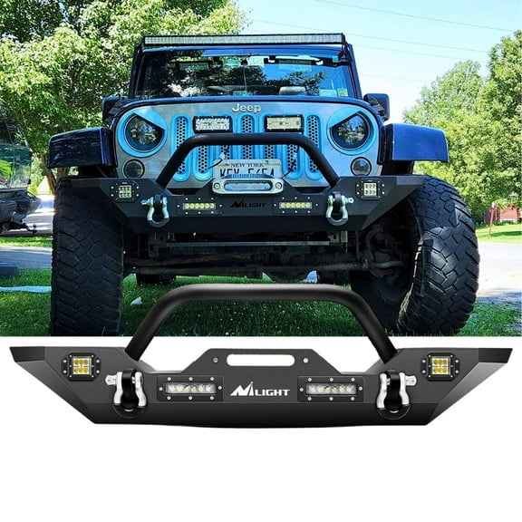 Nilight Front Bumper Compatible for 2007 - 2018 Jeep Wrangler JK/JKU Rock Crawler Winch Plate