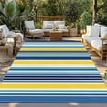 thumbnail image 3 of Fsddascl Blue Yellow Teal Stripes Outdoor Rug for Patio/Deck/Porch, Non-Slip Large Area Rug 4 x 6 Ft, Boho Colorful Ombre Texture Indoor Outdoor Rugs Washable Area Rugs, Camping Rug Carpet, 3 of 5