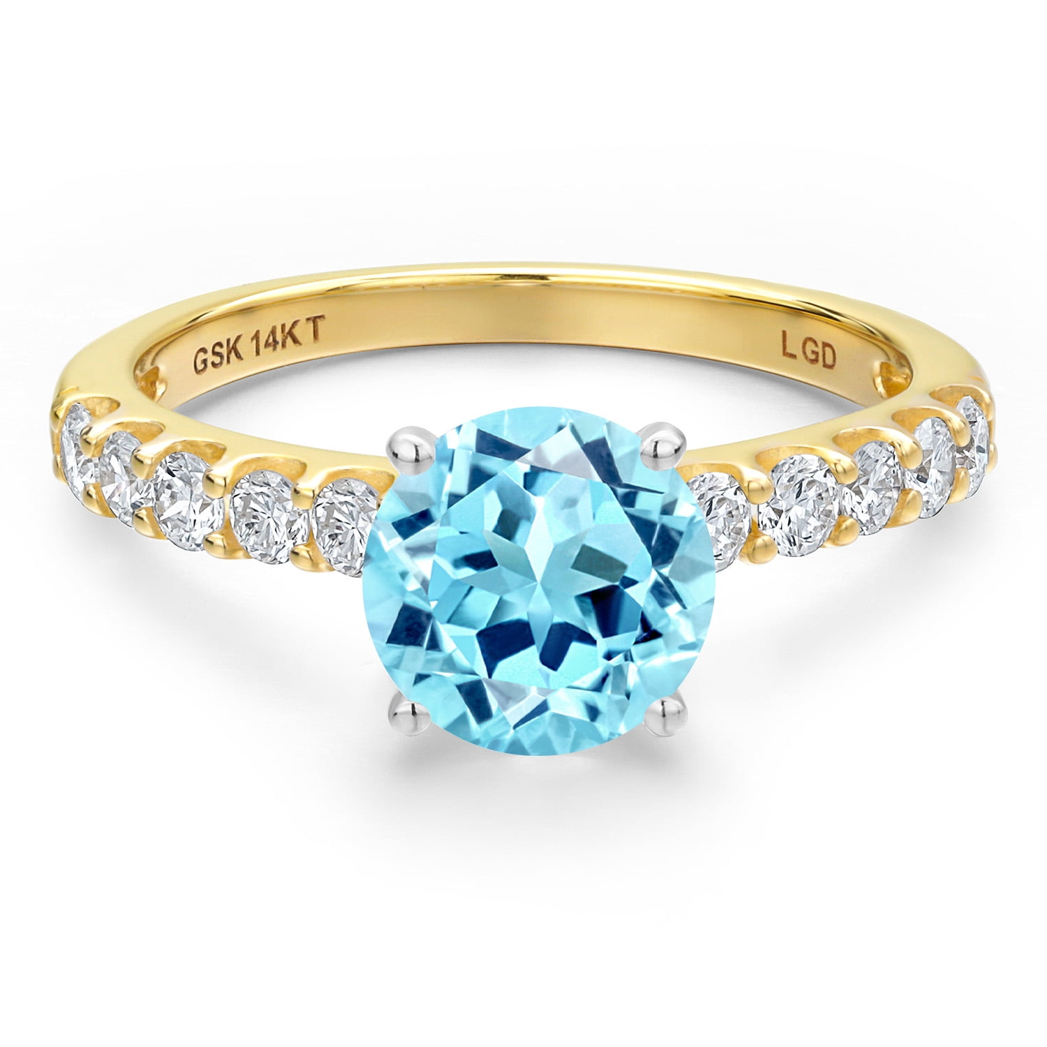 Gem Stone King 14K Two Tone Gold Blue Apatite and Lab Grown Diamond Engagement Ring for Women | 1.20 Cttw | Round 6MM | Gemstone Birthstone | Size 7