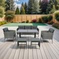 thumbnail image 4 of Segmart 6 Piece Patio Wicker Sectional Set Patio Backyard Conversation Set Grey Wicker + Dark Grey Cushion, 4 of 9