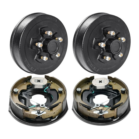 KFFKFF Trailer Hub Drum Kits 5 on 4.5" B.C. with 10" x 2-1/4" Electric Brakes, Self-Adjusting Brake Assembly for 3500 lbs Axle, 4-Hole Mounting, Backing Plates for Brake System Replacement