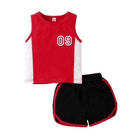 

Mikrdoo Sports Style Outfits For Baby Boys 09 Vest Shorts 2Pcs Clothes Set Red 3-6 Months