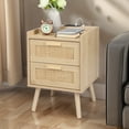 thumbnail image 6 of Finnhomy Nightstand with Charging Station, Bedside Table with Rattan Drawers, Beige, Set of 2, 6 of 7