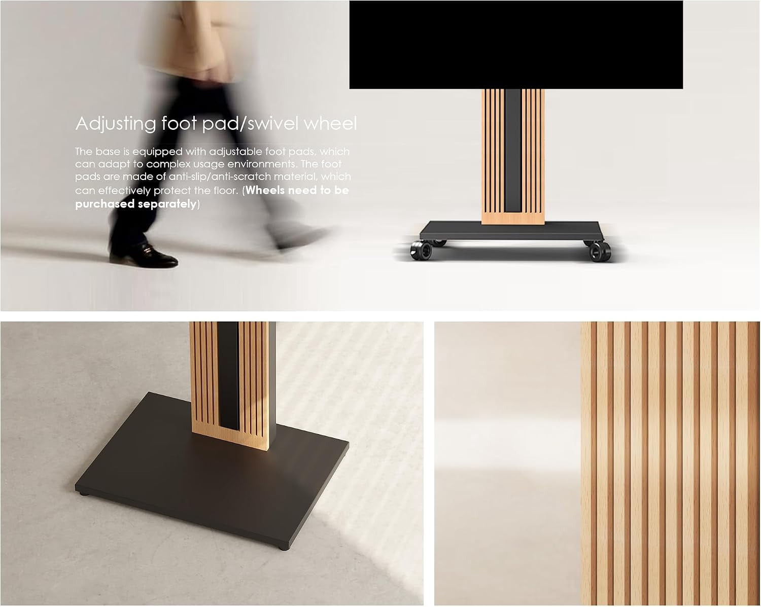 FITUEYES Zen Series Floor TV Stand for 32–65 Inch TVs, Black & Light Wood, Hidden Storage