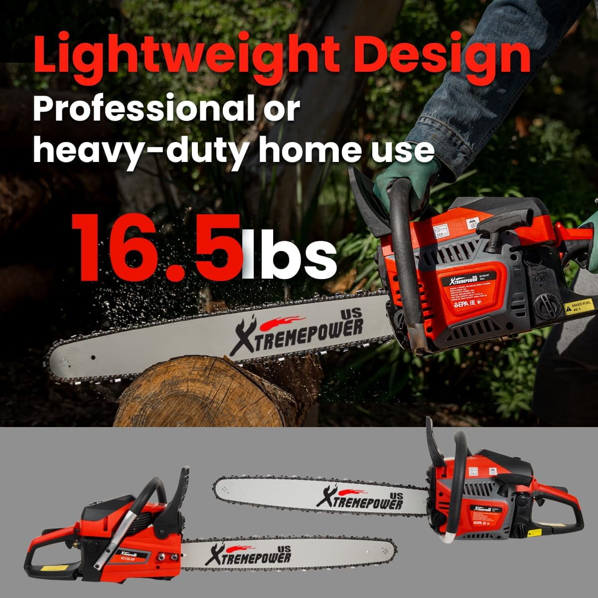 XtremepowerUS 22" Chainsaw 58cc Gas Engine Wood Cutting Aluminum Gasoline Gas 2-Stroke Chainsaw Cutting Wood Cutter Industry Engine Motor EPA