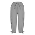 thumbnail image 5 of Capri Pants Women's Summer Solid Color Pocket Drawstring Slacks Capri Pants Pocket Cargo Pants Solid Mid Calf Grey XXXL, 5 of 7