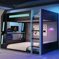 thumbnail image 2 of Euroco Wood Full over Full Size Bunk Bed with Shelves, Gaming Bed with Desk, USB Charging and LED Light, Black&Blue, 2 of 15