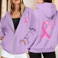 thumbnail image 2 of Zip Up Hoodie Women Longline Hoodie Street Style Look Women's Zip Up Hoodie Pullover Cancer Awareness Month Long Sleeve Pocket Drawstring Casual Sweatshirt For Everyday Wear, 2 of 6