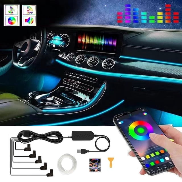 Luz ambiental USB para automóvil, luz LED para panel de instrumentos de control central modificada, luz ambiental con aplicación de luz fría