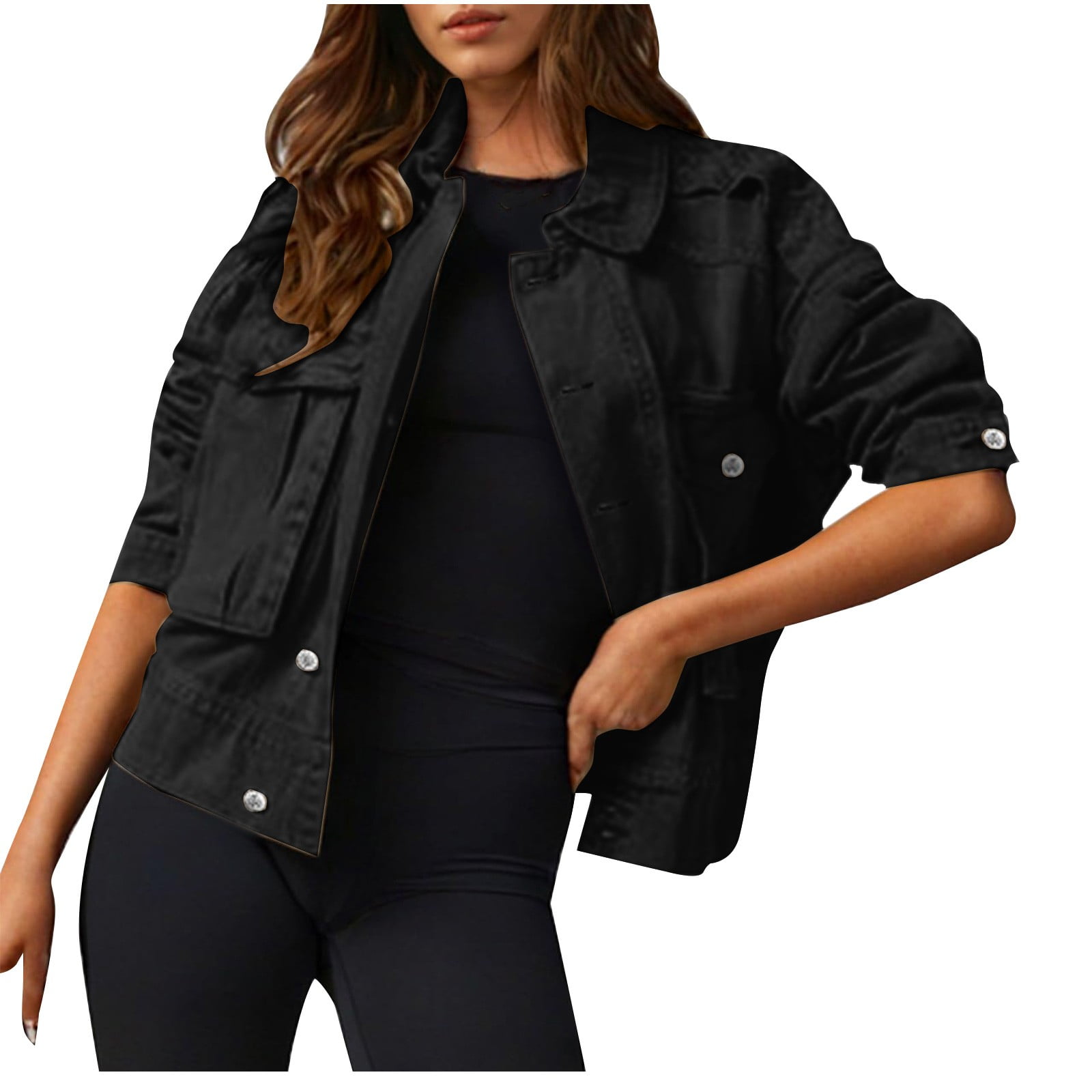 QATAINLAV Womens Cargo Shacket Denim Jacket Fall Long Sleeve