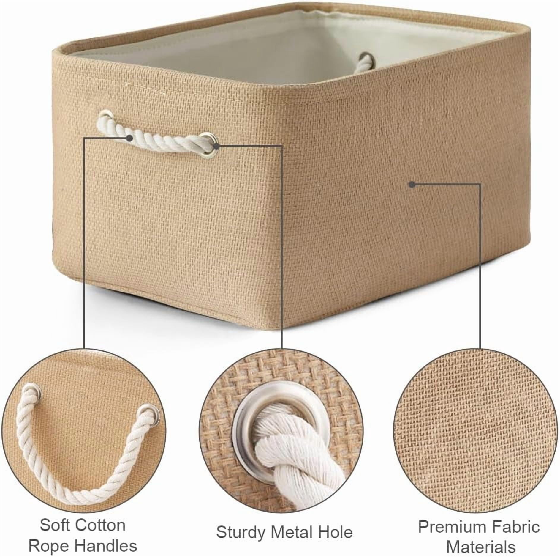 Tegance Small Storage Baskets for Shelves, Storage Cube Organizer, Storage Bins, 12 x 8 x 5 Inches, Rectangle Canvas Fabric Collapsible Shelf Box with Handles, Beige
