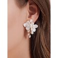 thumbnail image 4 of Handmade Ceramic Flower Pearl Stud Earring Drop, White Wedding Prom Accessories Post Earrings Jewelry for Brides Women, 4 of 4