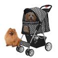thumbnail image 1 of Pet Stroller (Dot Black) Dog Cat Small Animals Carrier Cage 4 Wheels Folding Flexible Easy to Carry for Jogger Jogging Walking Travel Up to 30 Pounds with Sun Shade Cup Holder Mesh Window, 1 of 10