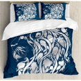 thumbnail image 3 of Zodiac Decor Twin Size Duvet Cover Set, Head Shape of Astrological Leo Portrait with Swirling Flower Branches Image, Decorative 2 Piece Bedding Set with 1 Pillow Sham, Blue Silver, by Ambesonne, 3 of 3