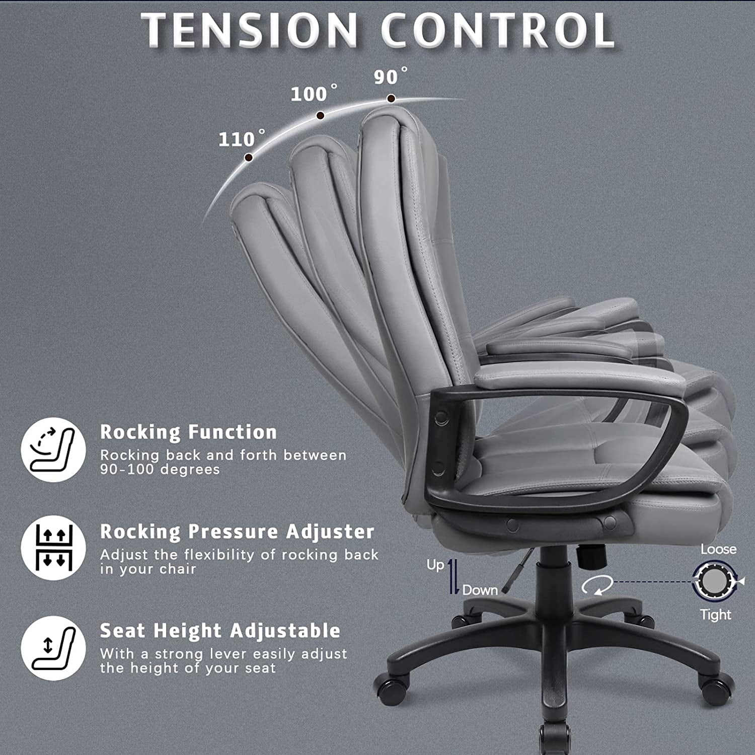 Waleaf Home Office Chair, 8Hours Heavy Duty Design, Ergonomic High Back Cushion Lumbar Back Support, Computer Desk Chair, Big and Tall Chair, Adjustable Executive Leather Chair With Arms