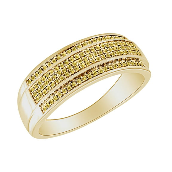 AFFY 0.30 Carat Round Shape Yellow Natural Diamond Men's Wedding Band Ring 10K Solid Gold