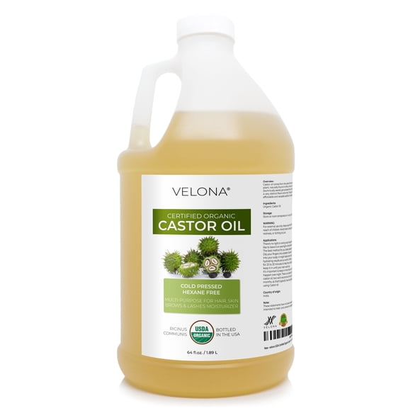 Velona USDA Certified Organic Castor Oil - 64 oz | Cold-Pressed, Hexane-Free, USP Grade | For Hair, Eyelash & Eyebrow | Bottled in USA