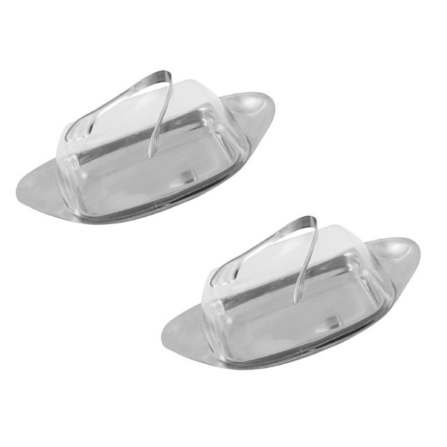 Oleegame 2 Pcs Rangement de Produits en Acier Inoxydable Couvercle de Plat à Beurre et Fromage et Pinces Argent