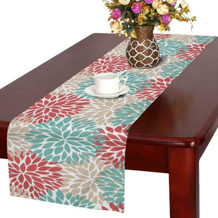 

MKHERT Dahlia Pinnata Flower Beige Blue and Light Red Table Runner Home Decor for Wedding Party Banquet Decoration 16x72 Inch