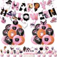 thumbnail image 1 of Pink Halloween theme party decoration skull balloon pumpkin banner pull flag cake card set, 1 of 5