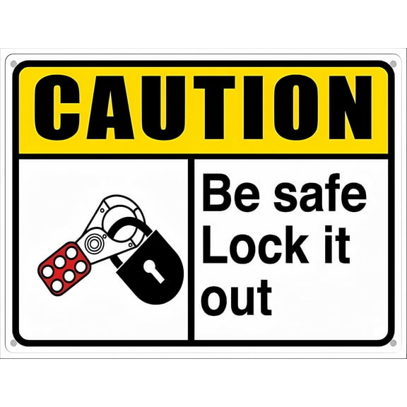 Caution Be Safe Lock It Out Sign - 8"x12" Aluminum Tin Wall Decor for Home Coffee Bar