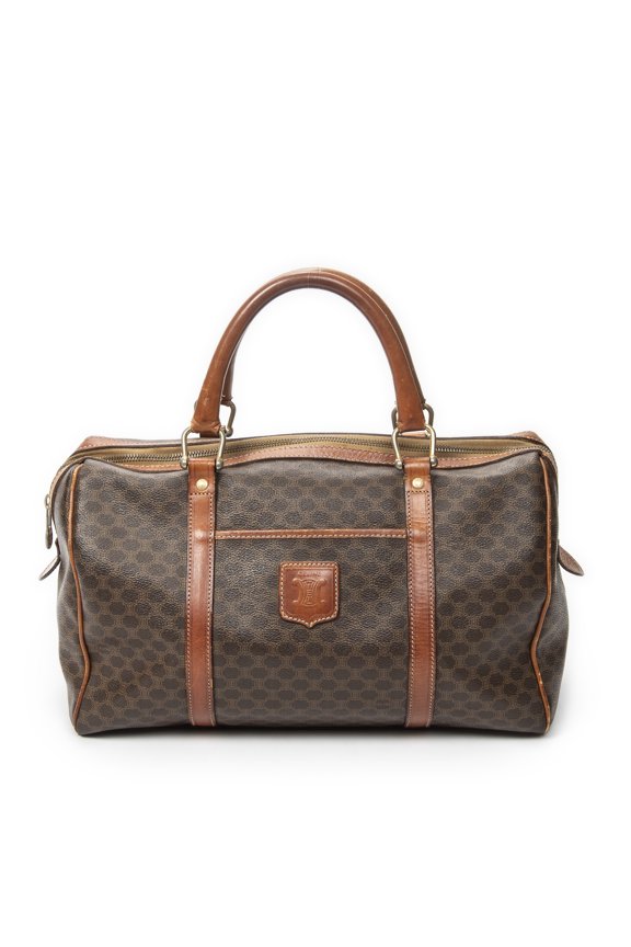 Pre-Owned Celine Brown Medium Boston Handbag Macadam Coated Canvas