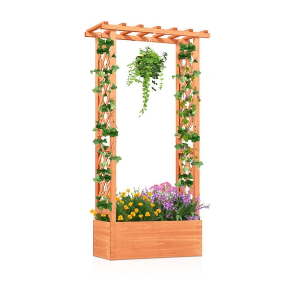 Aimee Lii Raised Garden Bed with Side Trellis and Hanging Roof and Drainage Hole, Patio Plant Stand for Backyard-Orange