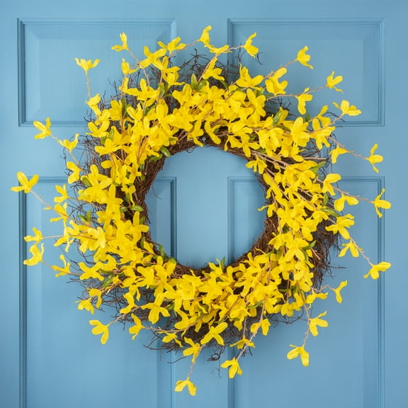 Northlight Forsythia and Grapevine Artificial Floral Wreath - Yellow - 24"