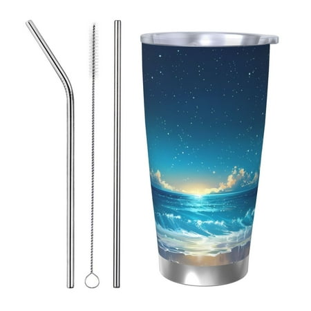 

Fuzoiu Night Sky Beach Scene Print 20oz Tumbler Stainless Steel Vacuum Insulated Car Cup Insulated Coffee Mug Travel Mug with Lid Thermal Cup for Outdoor-Straw Three-piece Set