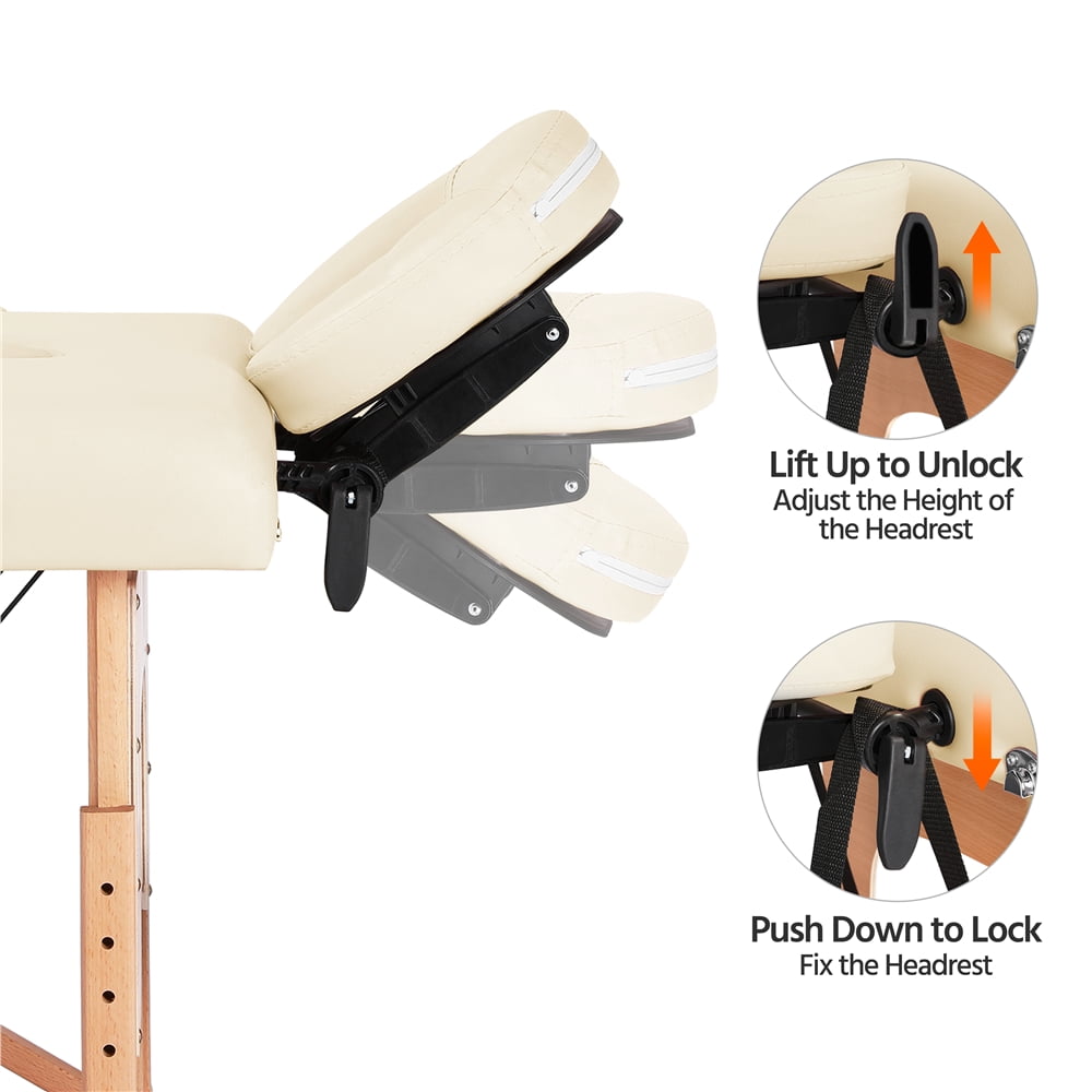 Renwick 2 Sections Adjustable Folding Massage Bed with Headrest,Cream