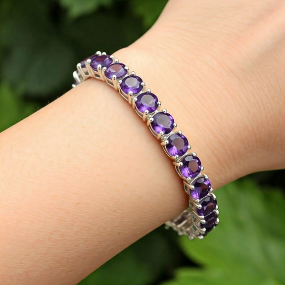 Amethyst Tennis Bracelet for woman 925 Silver Handmade Link Jewelry, Purple Gemstone Cuff Bracelet, February Gemstone Bracelet, Gift for Her