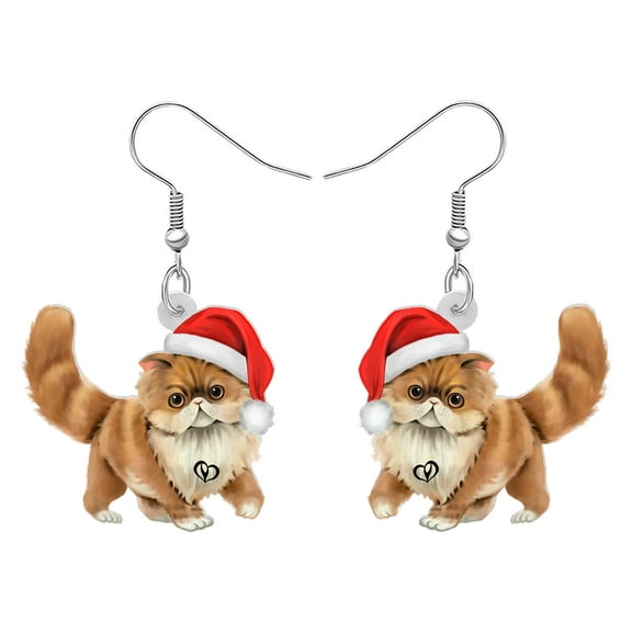 Christmas Acrylic Adorable Orange Cat Earrings Santa Hat Pets Dangle Jewelry Charms Gifts For Women