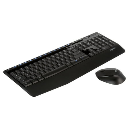 Logitech - MK345 Wireless Ergonomic Membrane Keyboard and Mouse Bundle for PC - Black/blue