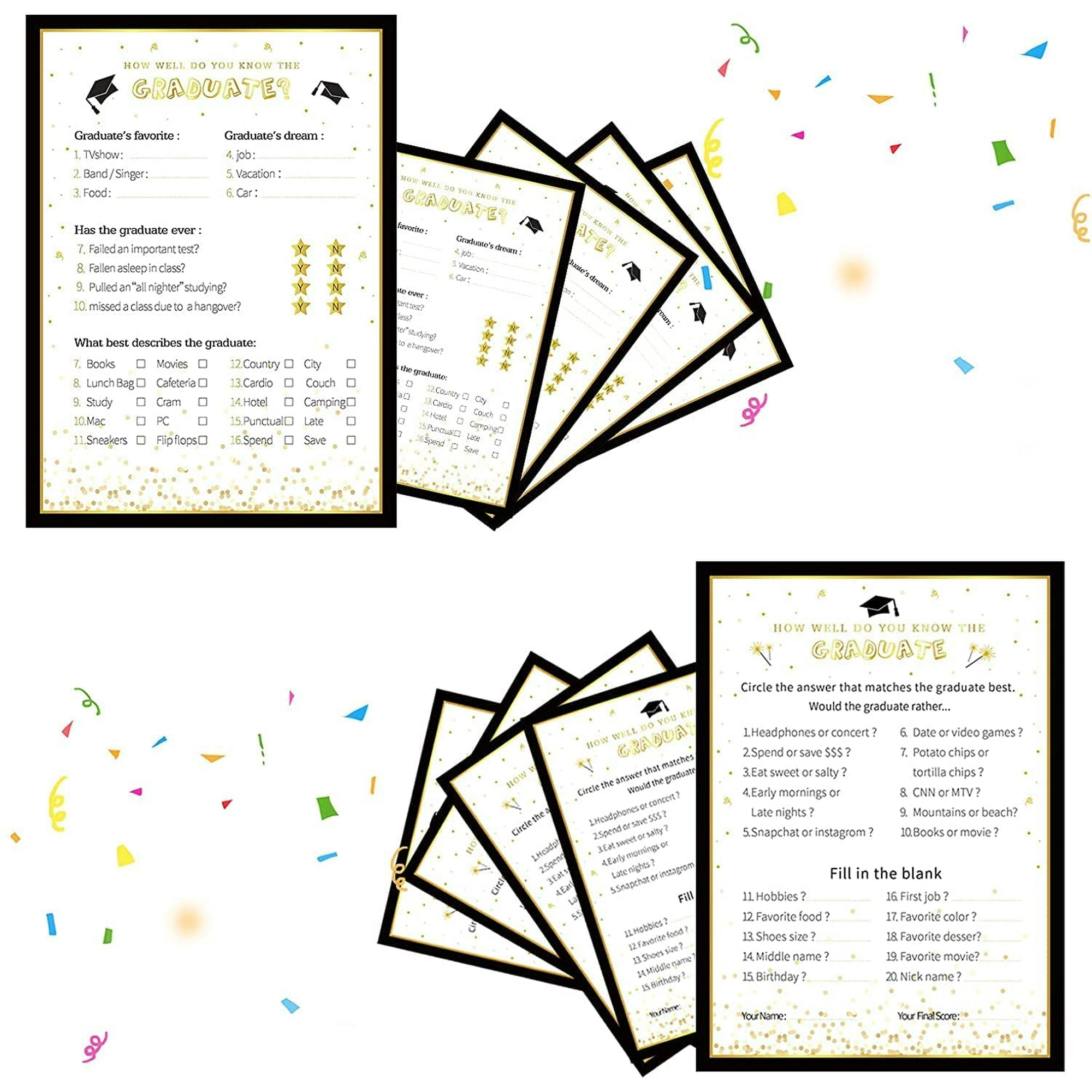 50 Sheets 2022 Graduation Party Game Cards, How Well Do You ...